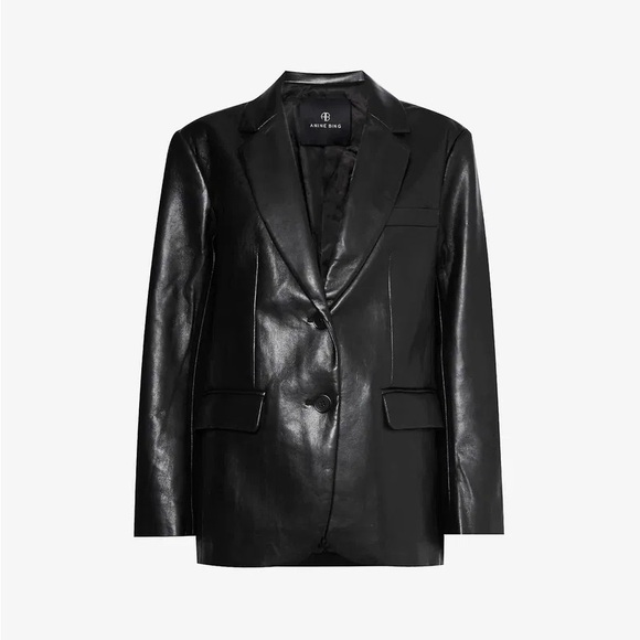 Anine Bing Black Classic Faux-Leather Two Button
Closure Blazer - Picture 2 of 7